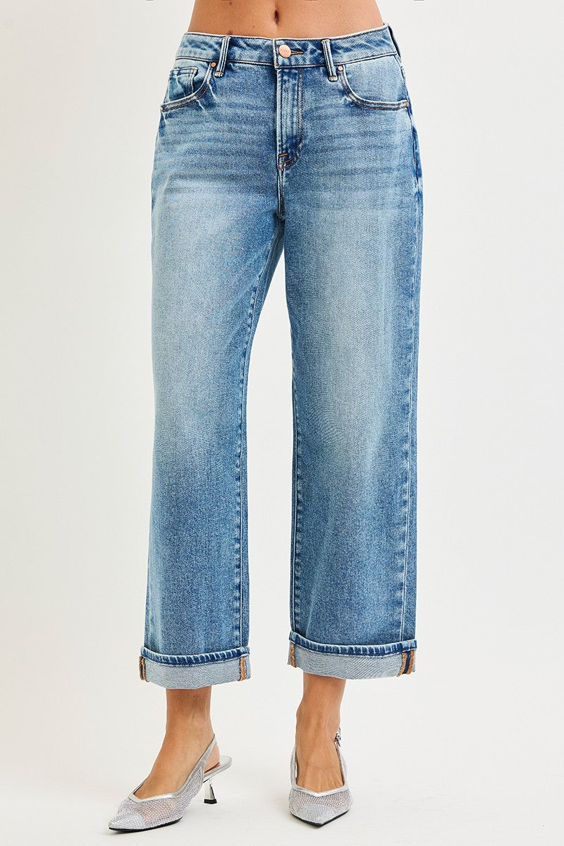 Risen Mid Rise Ankle Boyfriendturn Up Cuffed Jeans