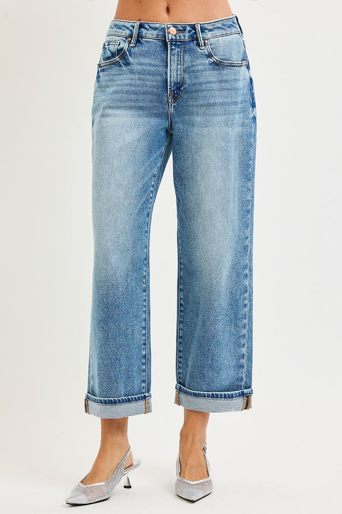 Risen Mid Rise Ankle Boyfriendturn Up Cuffed Jeans