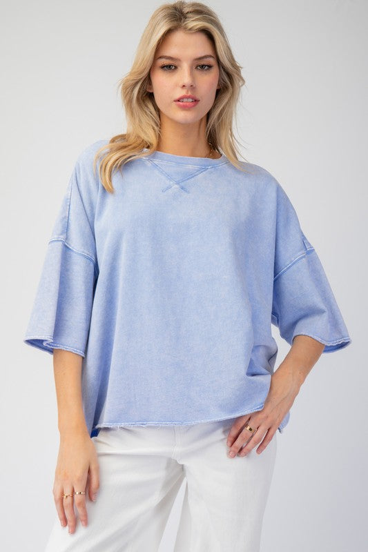 MINERAL WASHED TERRY KNIT BOXY TOP