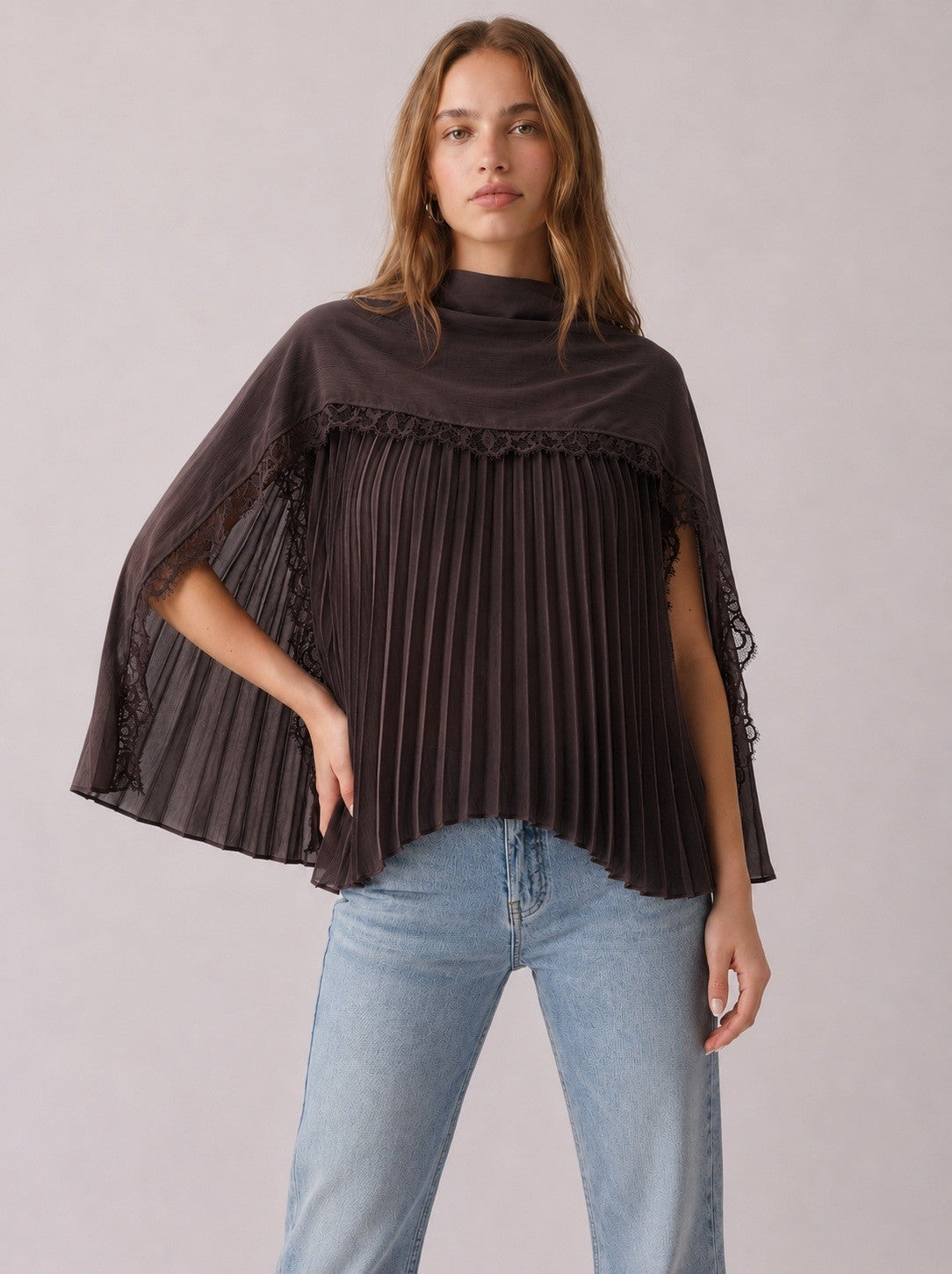 Pleatedtop Flowy Cape Blouse