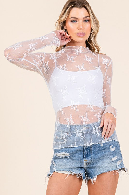 LONG SLEEVE FLORAL LACE TOP