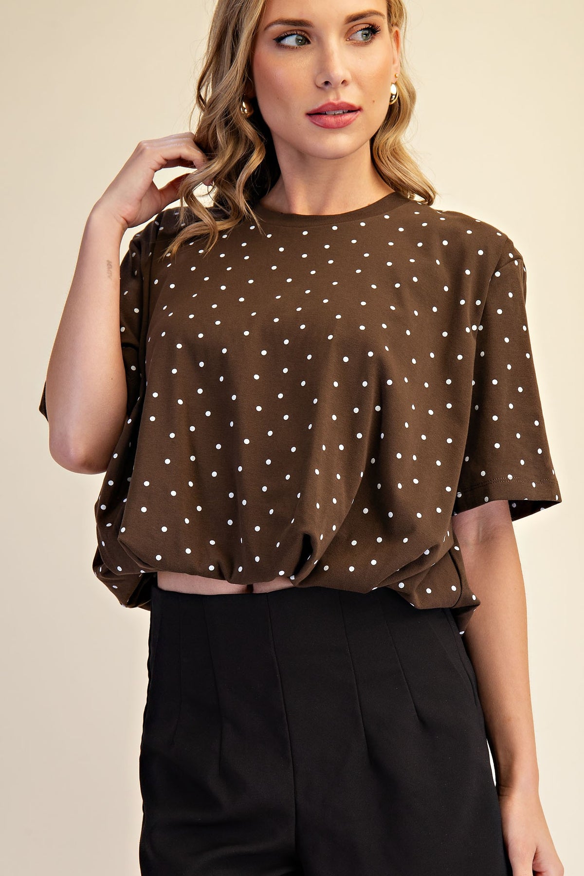 Polka Dot Cropped Bubble Knit Top