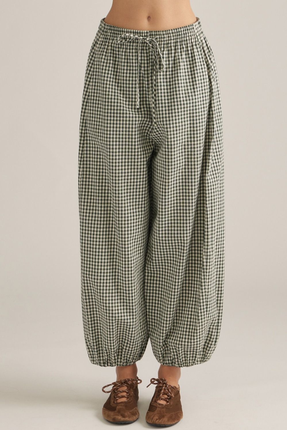 Gingham barrel leg pants