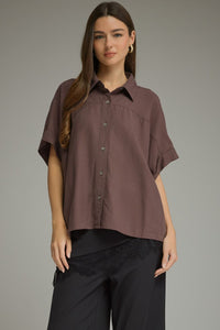 Button Down Crop Solid Top