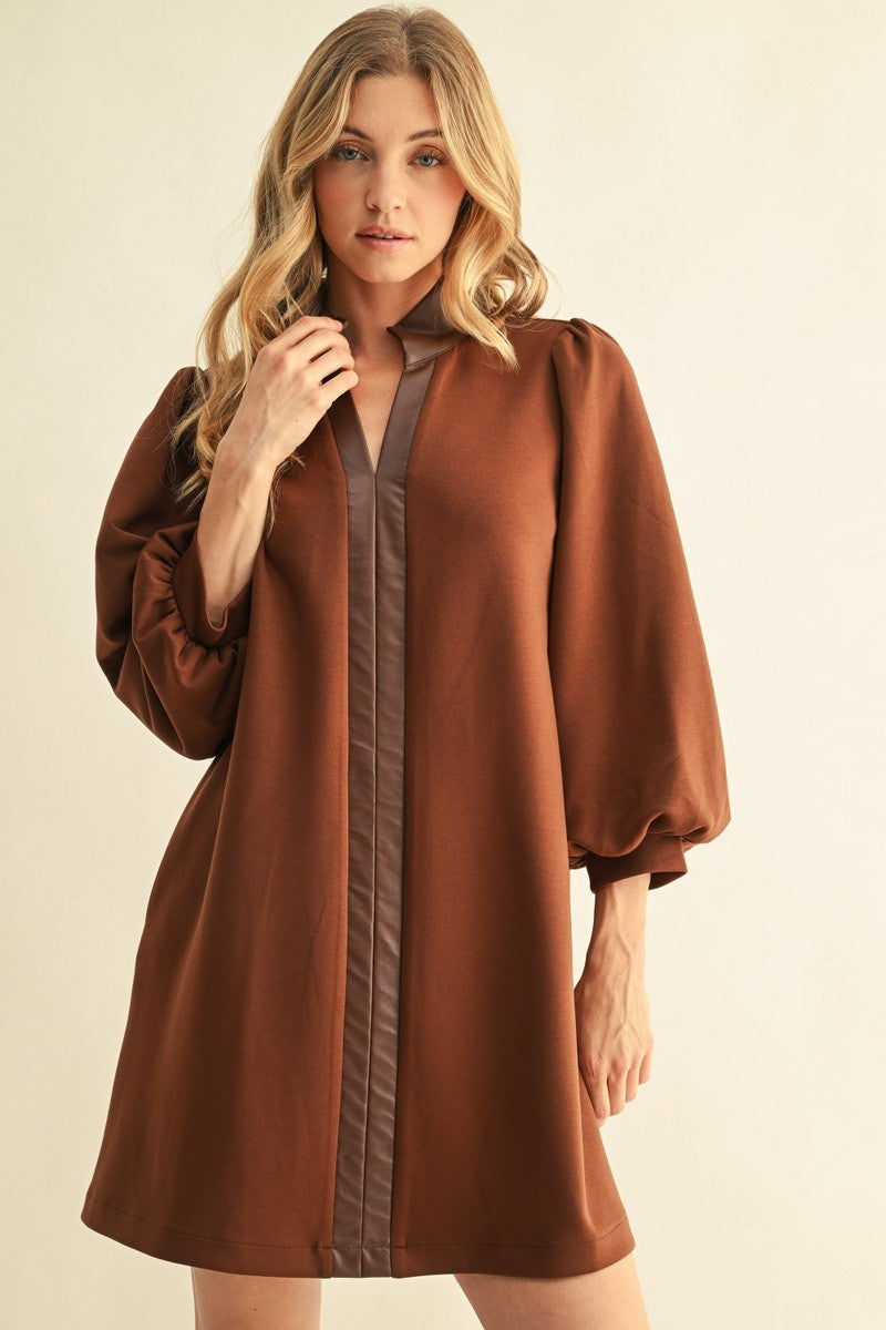 Faux Leather Accent Solid Dress