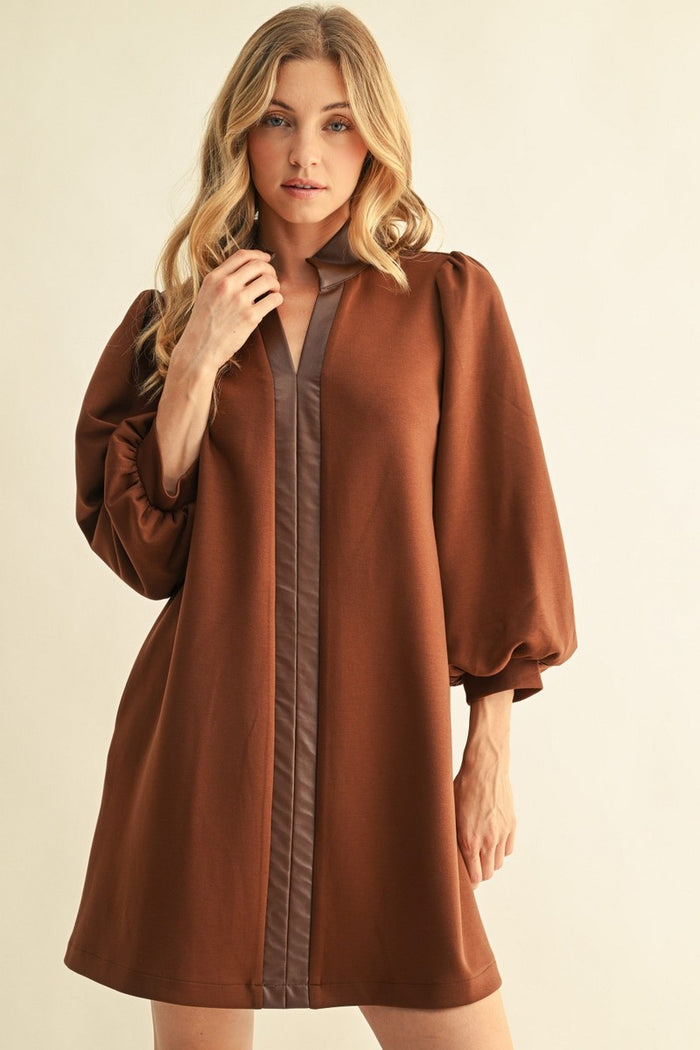 Faux Leather Accent Solid Dress