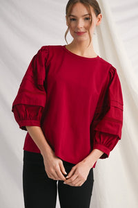 Plus Size 3/4 Sleeves Solid Top