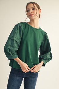 Plus Size 3/4 Sleeves Solid Top