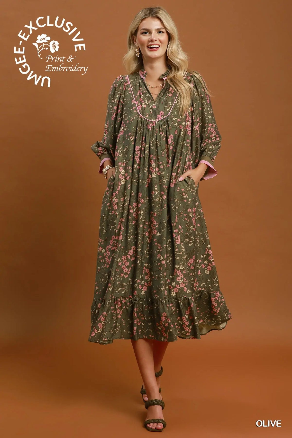 Floral Print Contrast Trim Maxi Dress