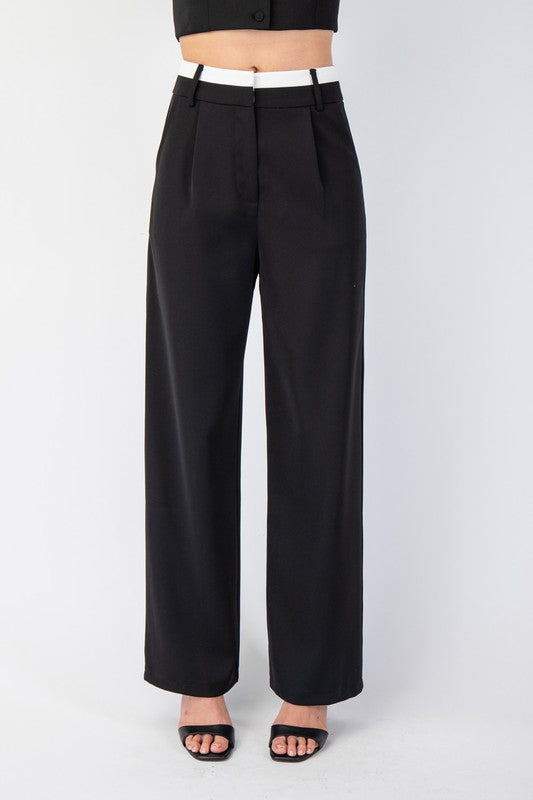 DOUBLE WAIST PANTS WITH CONTRAST