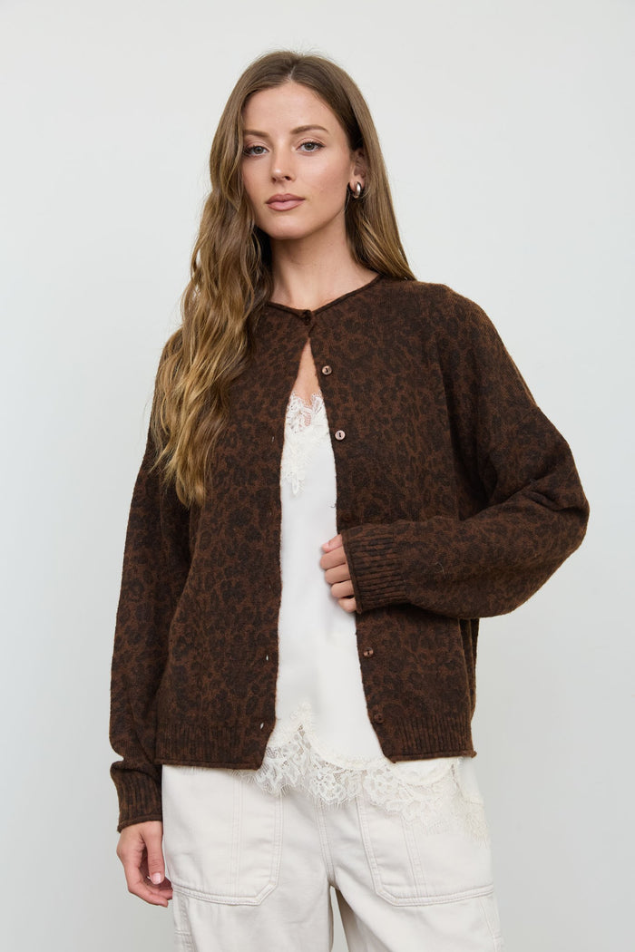 Leopard Rolled Edge Button Down Cardigan