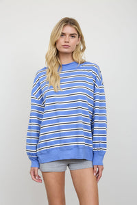 Contrast Wide Neck Long Sleeve Stripe Knit Top