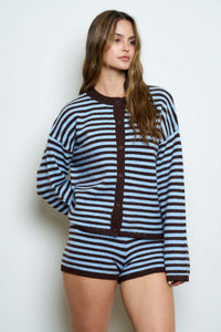 Striped Button Down Long Sleeve Contrast Cardigan