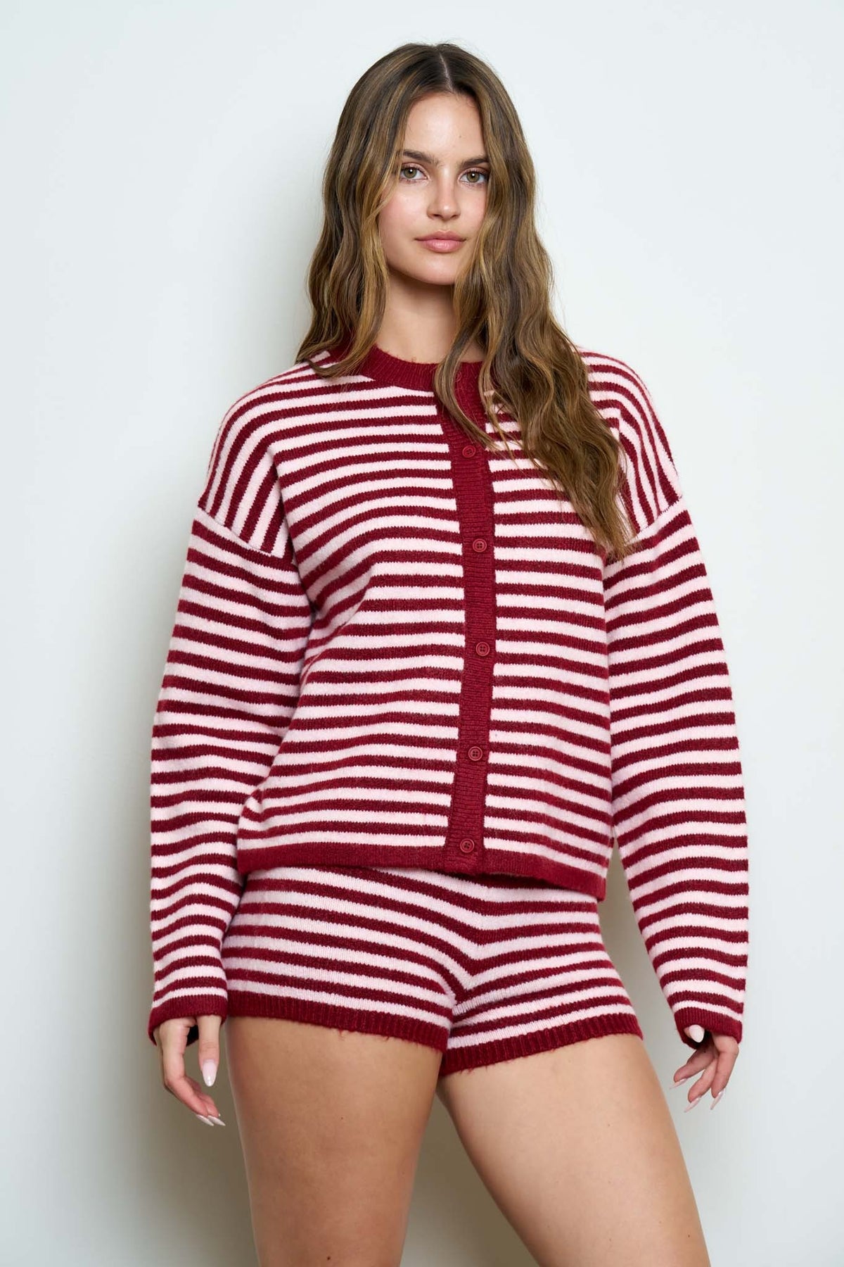 Striped Button Down Long Sleeve Contrast Cardigan