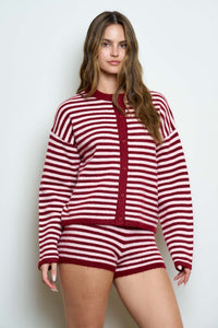 Striped Button Down Long Sleeve Contrast Cardigan