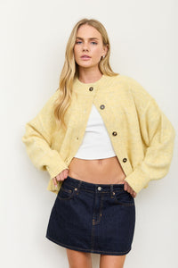 Marled Ribbed Trim Button Down Knit Cardigan