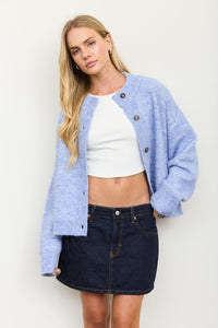 Marled Ribbed Trim Button Down Knit Cardigan