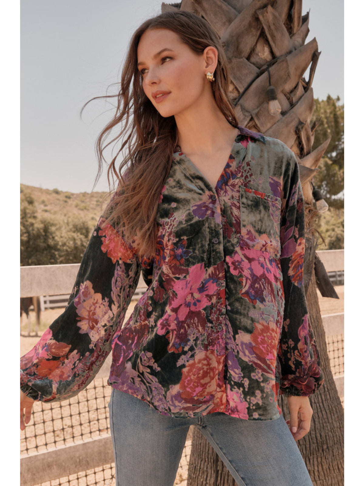 Velvet flower print top