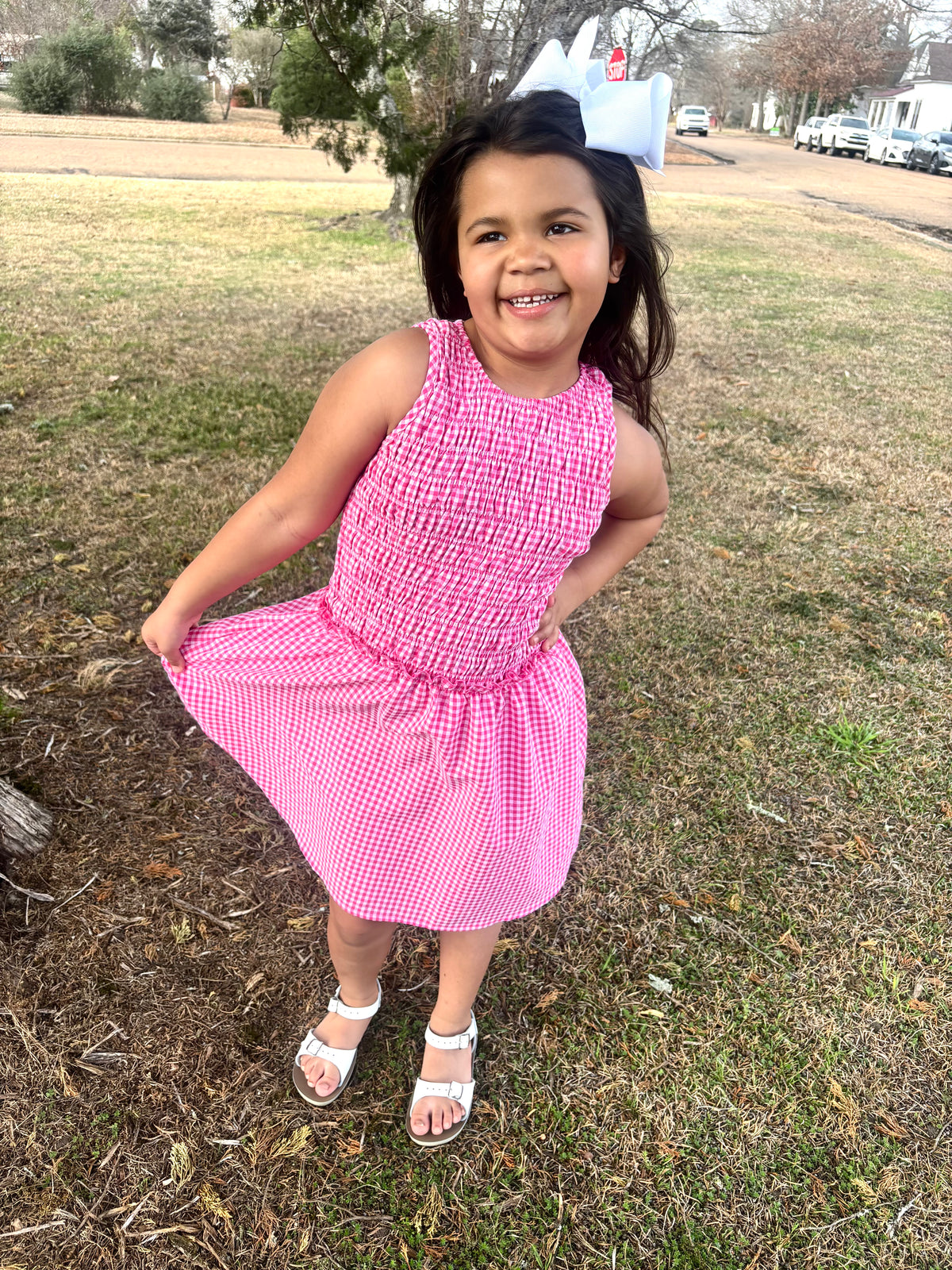 Girls Gingham Smocked Seersucker Tank Dress