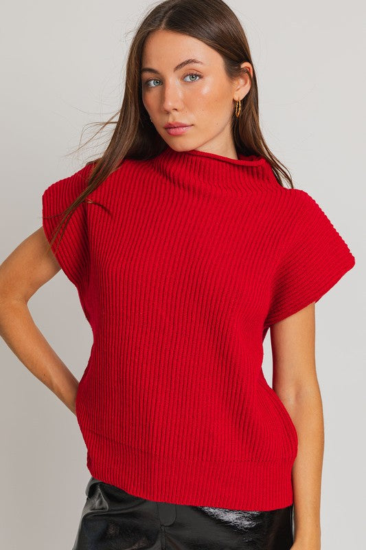 TURTLE NECK POWER SHOULDER SWEATER VEST