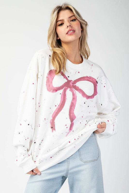 SPLATTER PAINT BOW PRINTED SWEATSHIRT