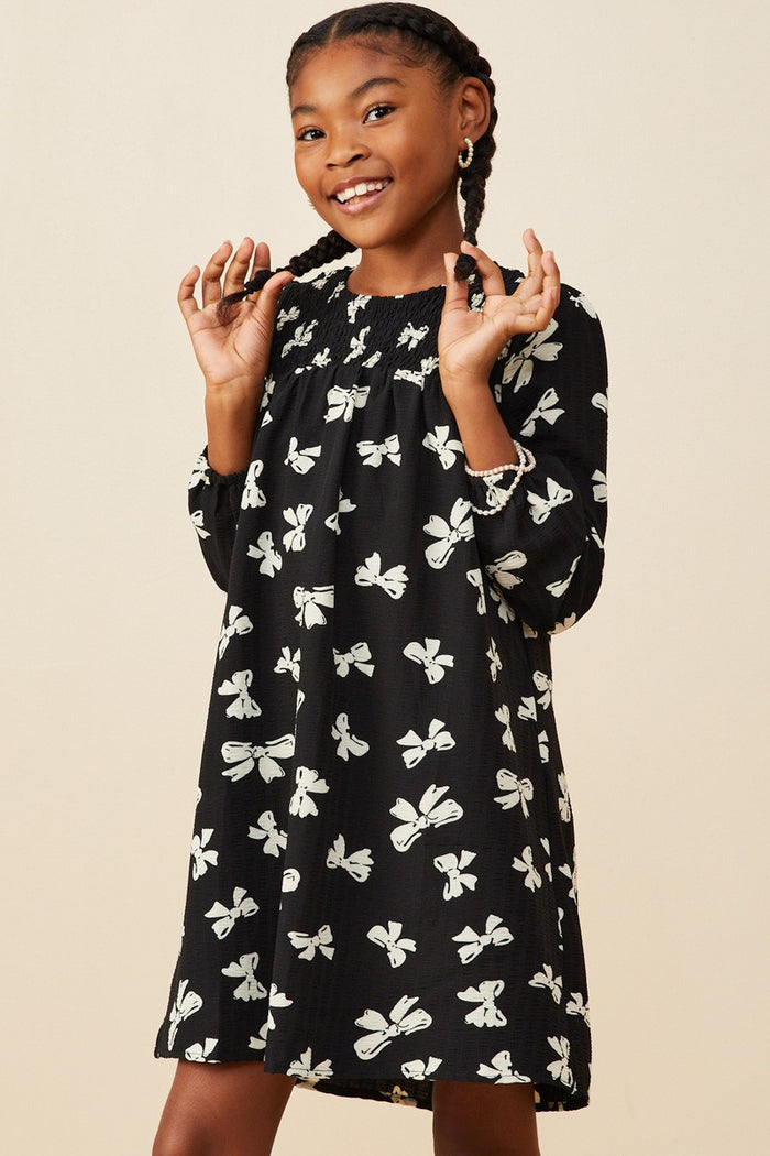 Womens Ditsy Bow Print Smock Detail Dress