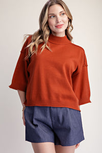 Mock Neck 3/4 Sleeves Sweater