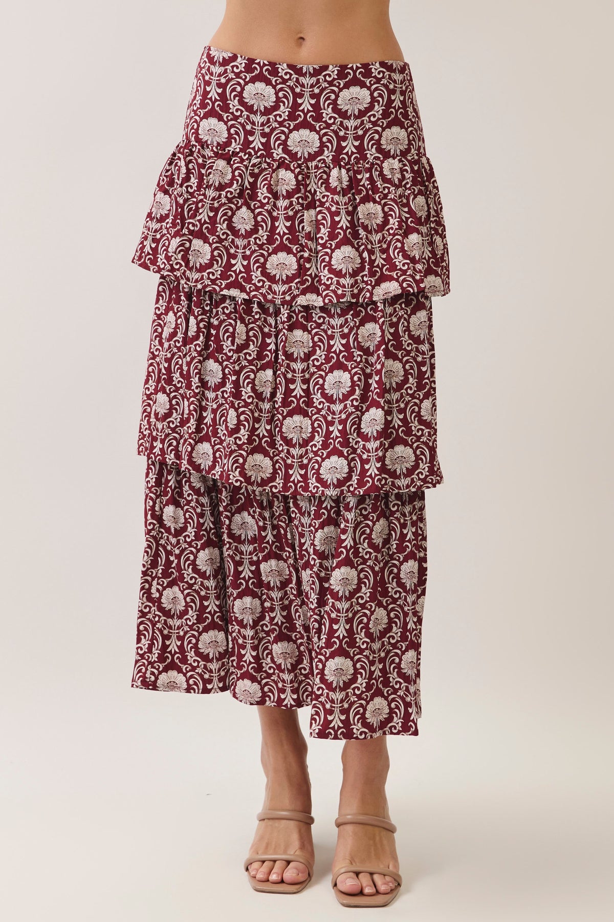 Floral Print Tiered Maxi Skirt