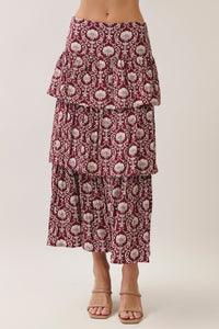 Floral Print Tiered Maxi Skirt