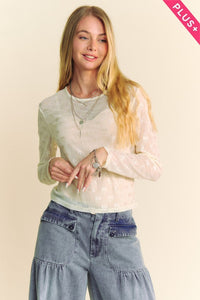 RIBBON EMBROIDERED LONG-SLEEVE MESH TOP