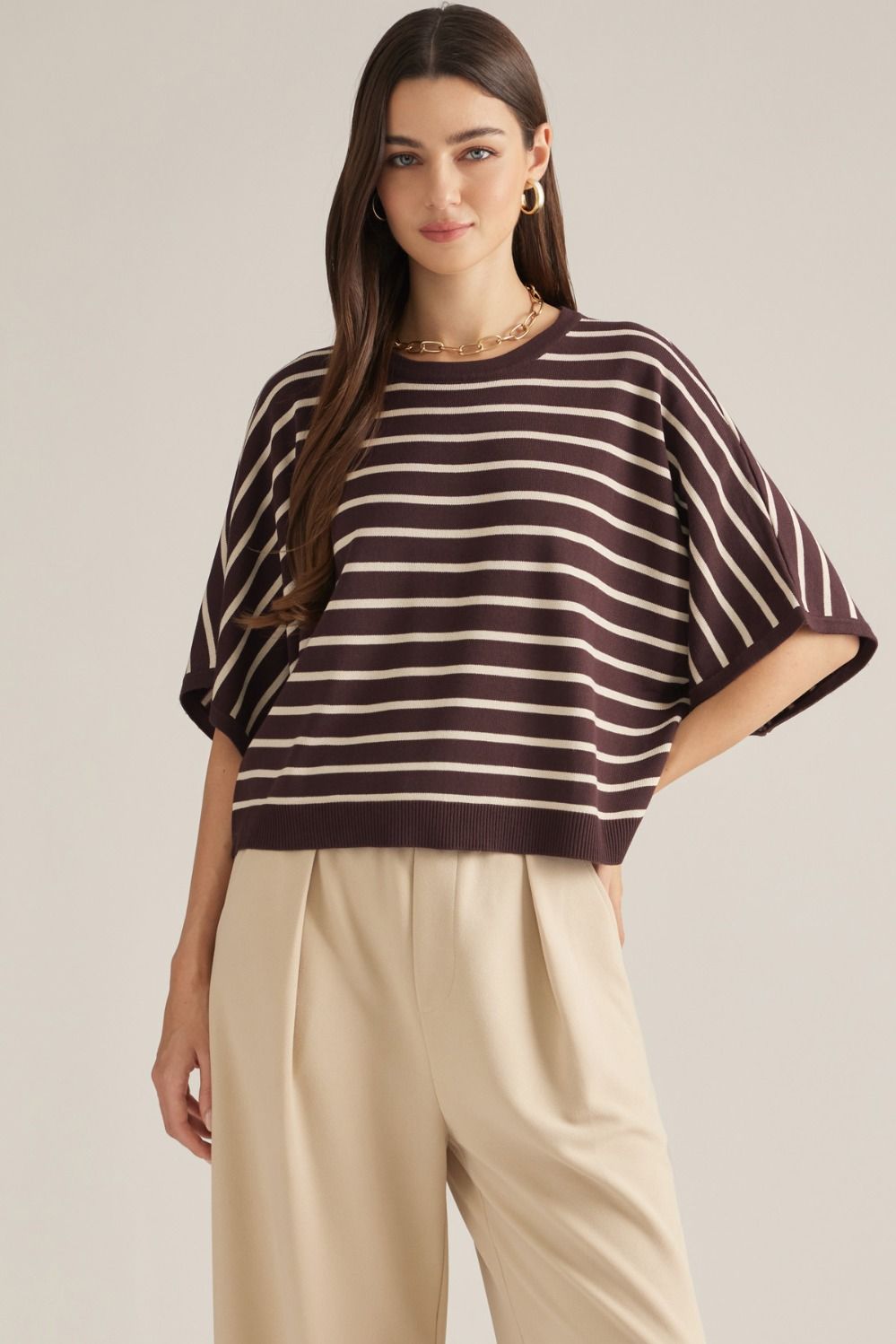 Stripe poncho sleeve top
