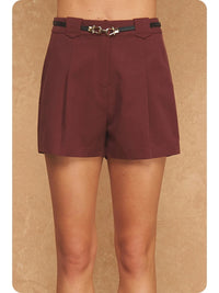Tailored high waisted pleat tailored belted shorts