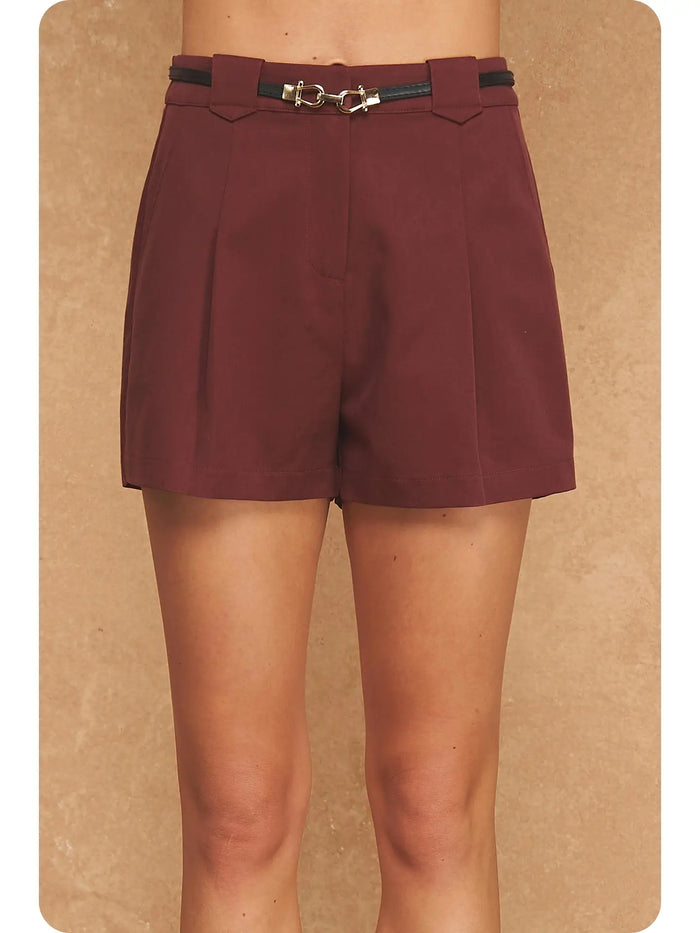 Tailored high waisted pleat tailored belted shorts