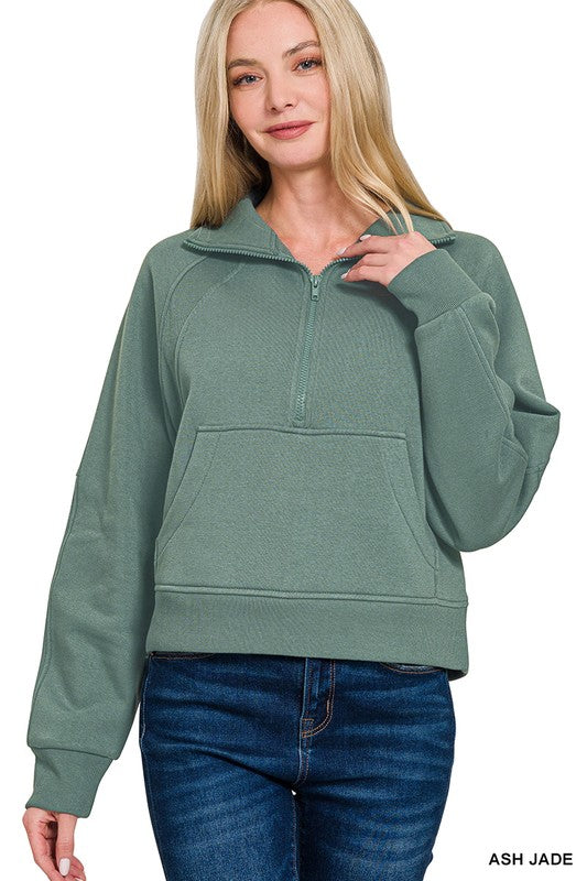 FLEECE HALF ZIP KANGAROO POCKET SWEATSHIRTS