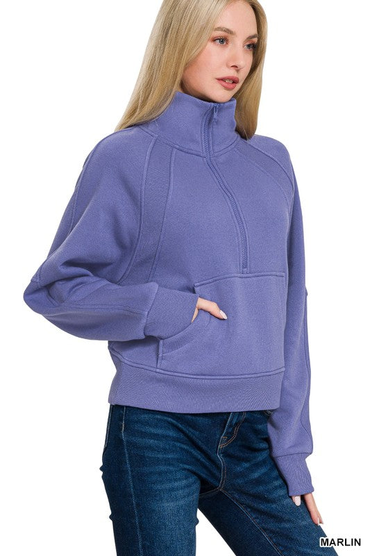 FLEECE HALF ZIP KANGAROO POCKET SWEATSHIRTS