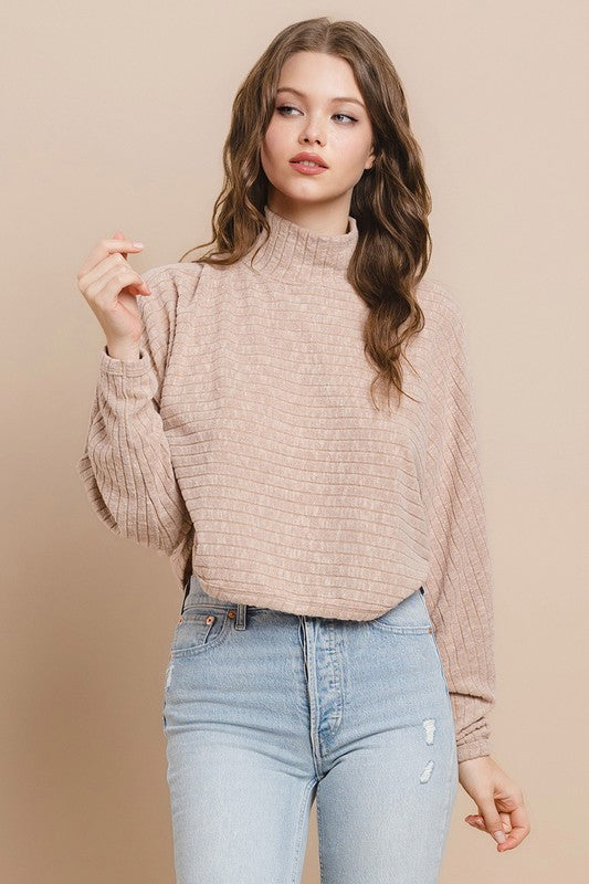 Textured Mock Neckline Sweatshirt