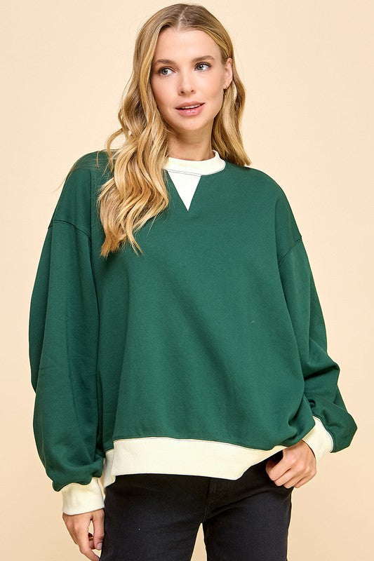 Oversized Contrast Rib Band Sweater