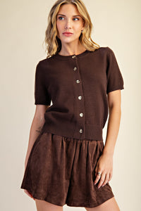 Short Sleeves Gold Metal Button Cardigan