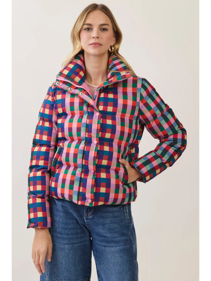 Multicolor Check Puffer Jacket