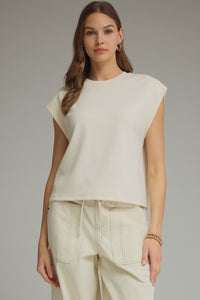 Solid round neck cap sleeve top