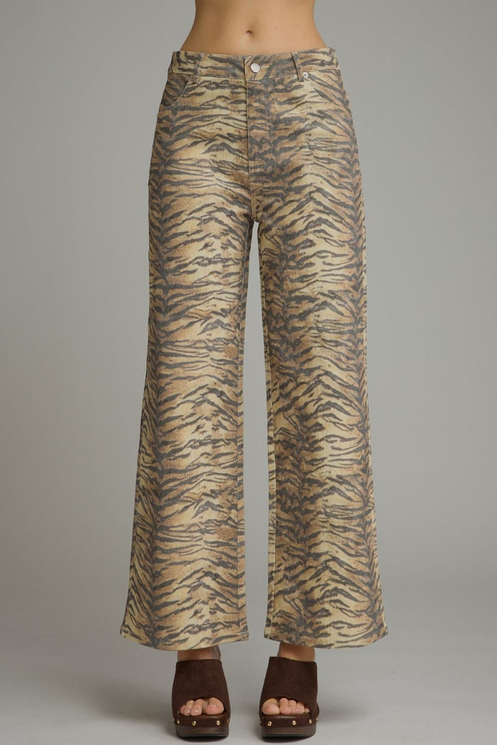 Animal print wide leg pants