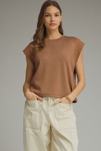 Solid round neck cap sleeve top