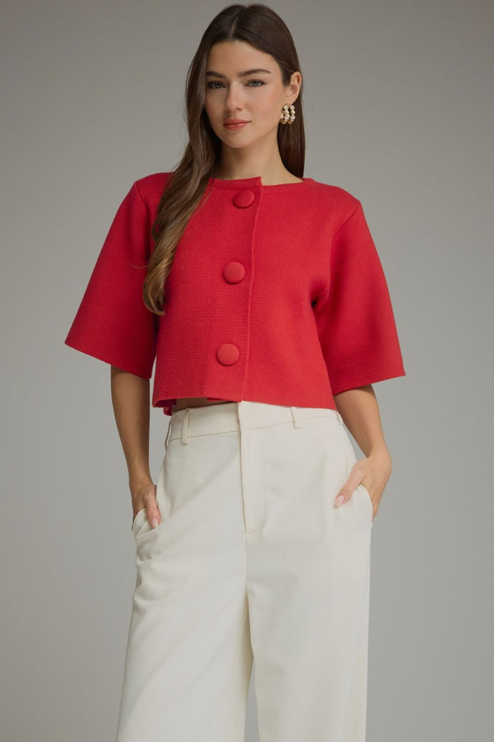 Solid short sleeve sweater jacket