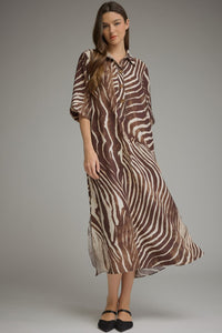 Abstract zebra print elbow sleeve midi dress