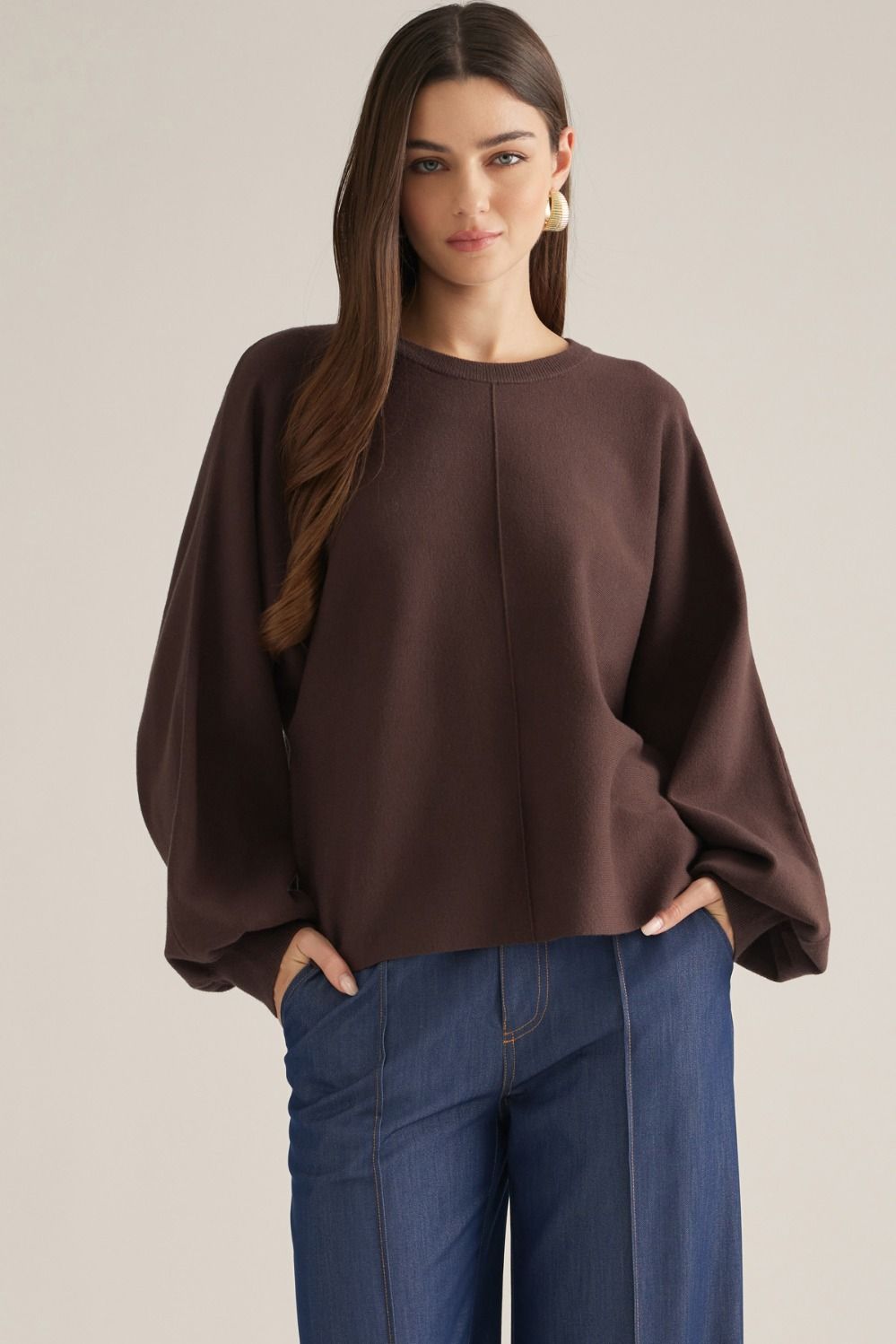 Solid long puff sleeve top