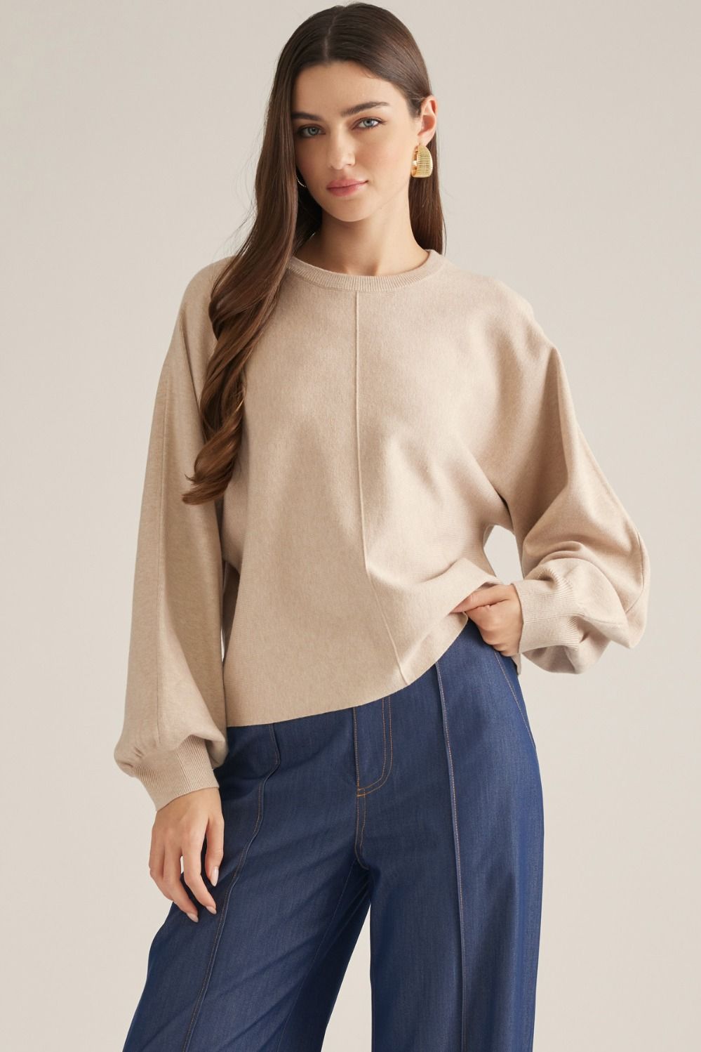 Solid long puff sleeve top