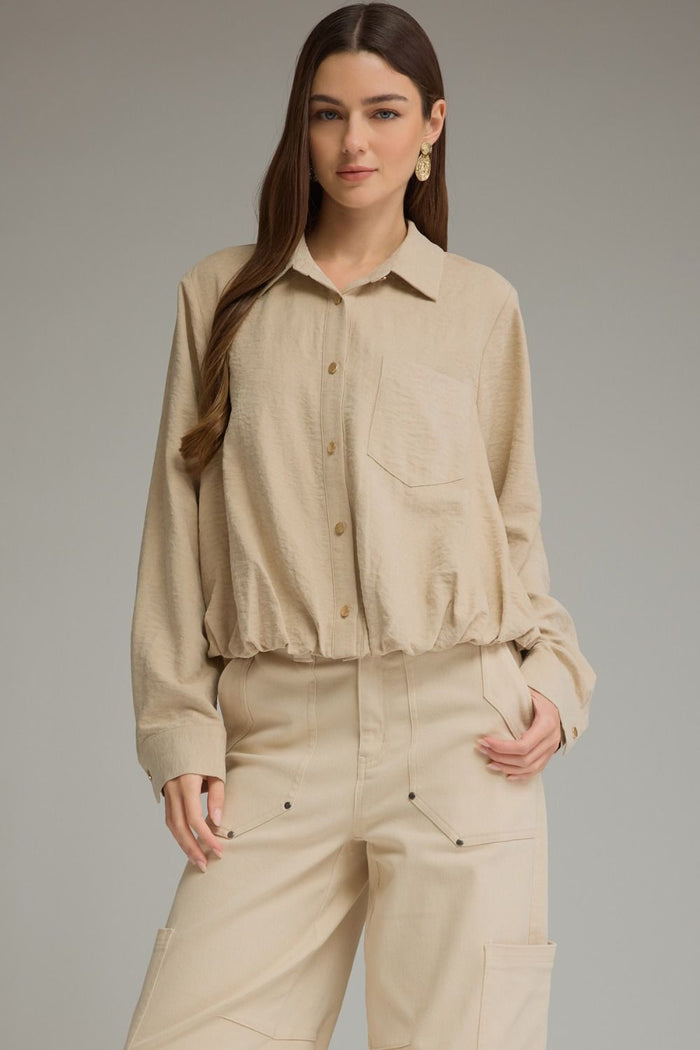 Solid long sleeve woven shirt top