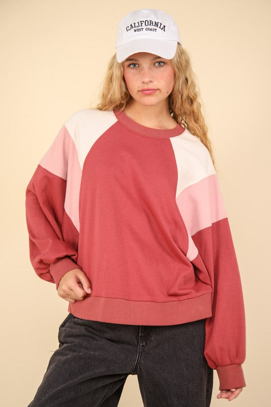 ColorBlock Raglan Sleeve Comfy Knit SweatShirt Top