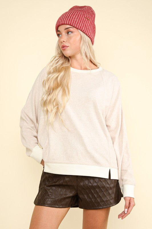 Plus Oversized Comfy Soft Contrast Knit Top