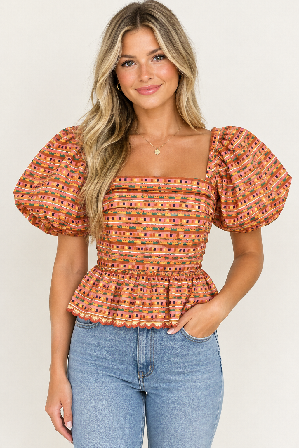 Trim Detail Pleated Poplin Top